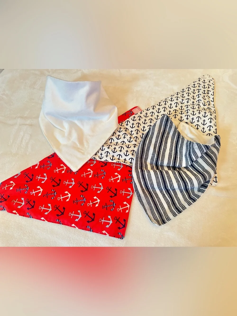 Striped & Anchor Baby Bib Set - Navy, Red, White